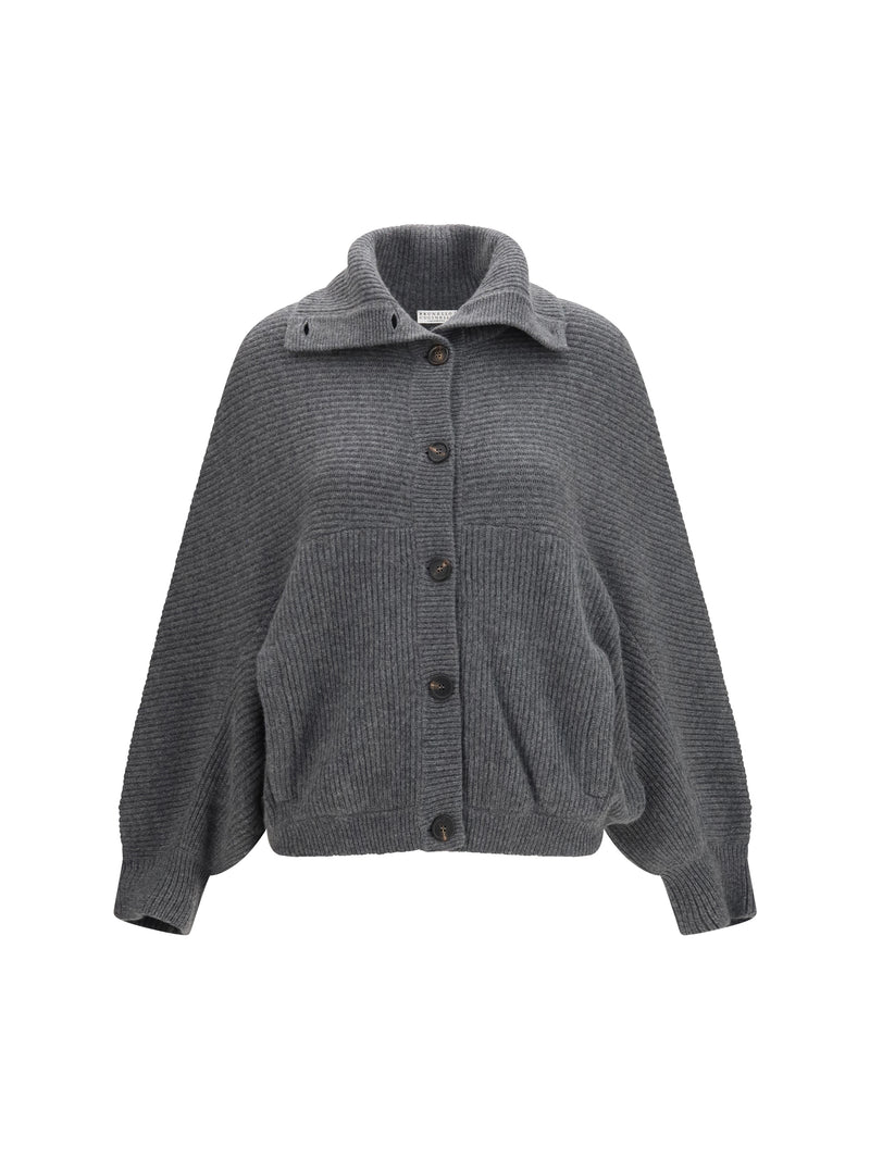Brunello Cucinelli Brunello Cucinelli High Neck Cashmere Cardigan Grey - World Class Fashion