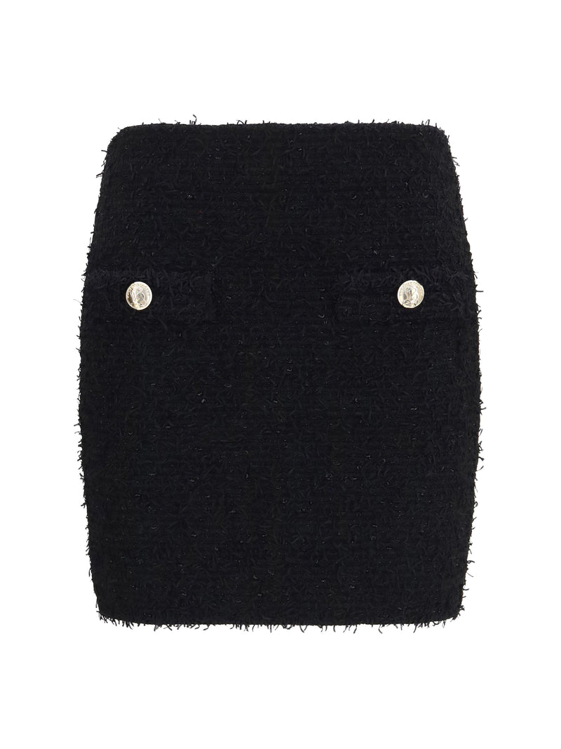 Balmain Balmain Tweed Mini Skirt Noir with Logo Buttons - World Class Fashion