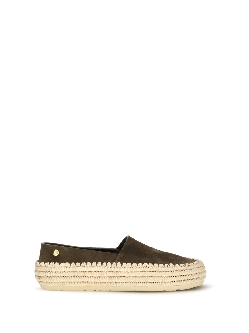 Loewe Loewe Rio Suede and Raffia Espadrillas Khaki Green - World Class Fashion