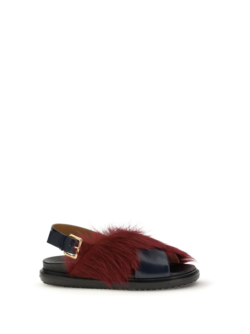 Marni Marni Fur-lined Fussbett Sandals Blue/Camelia - World Class Fashion