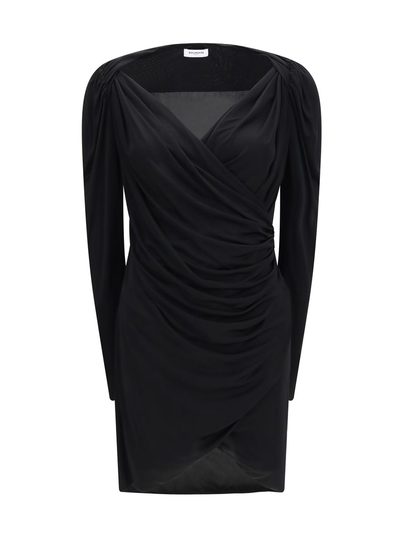 Balmain Balmain Draped Jersey Mini Dress Black - World Class Fashion