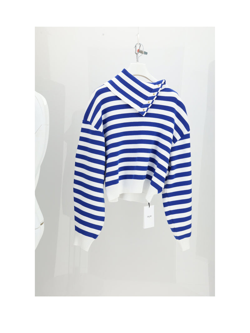 Celine Celine High Neck Sweater White/Royal Blue - World Class Fashion