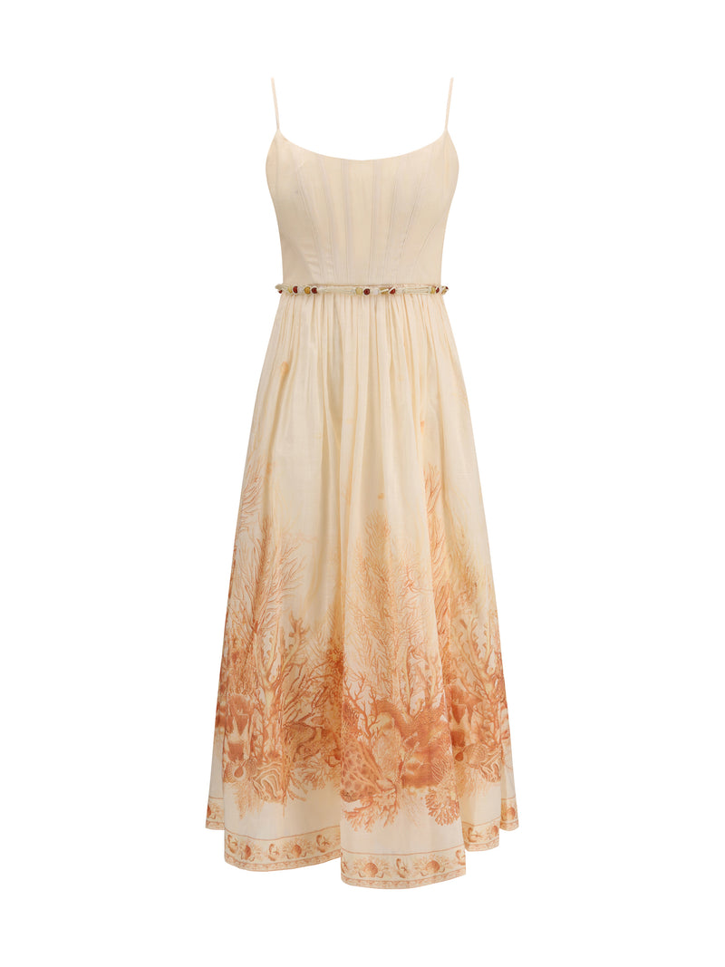 Zimmermann Zimmermann Wanderlust Corset Midi Dress Coral Toile - World Class Fashion