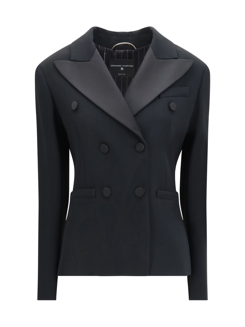 Ermanno Scervino Ermanno Scervino Double-breasted Tuxedo Jacket Black - World Class Fashion