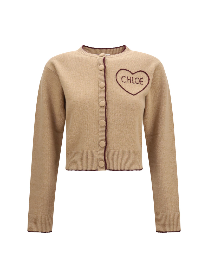 Chloe Chloé Fitted Logo Cardigan Bleached Brown - World Class Fashion