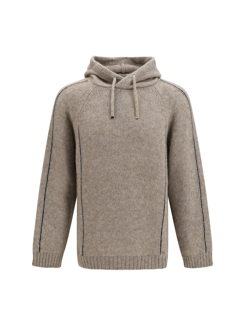 Giorgio Armani Giorgio Armani Alpaca-knit Hooded Sweatshirt Beige/Blue - World Class Fashion