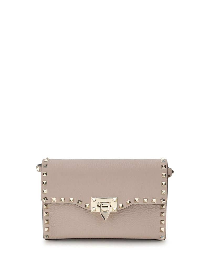 Valentino Garavani Valentino Garavani Rockstud Leather Shoulder Bag Poudre - World Class Fashion