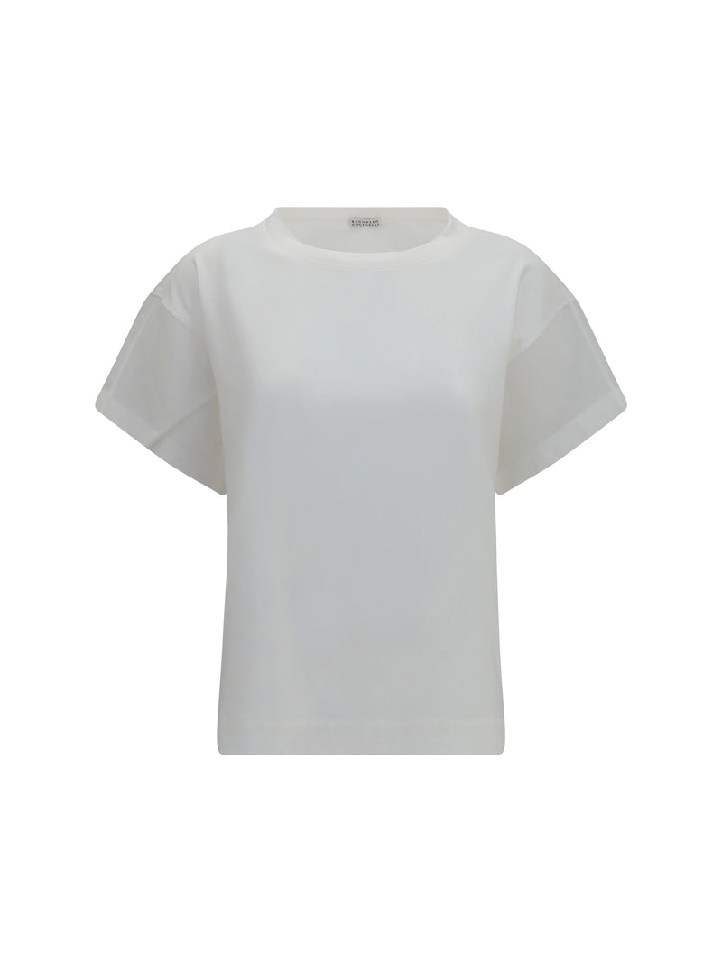 Brunello Cucinelli Brunello Cucinelli Cotton T-shirt Sheer Sleeves White - World Class Fashion