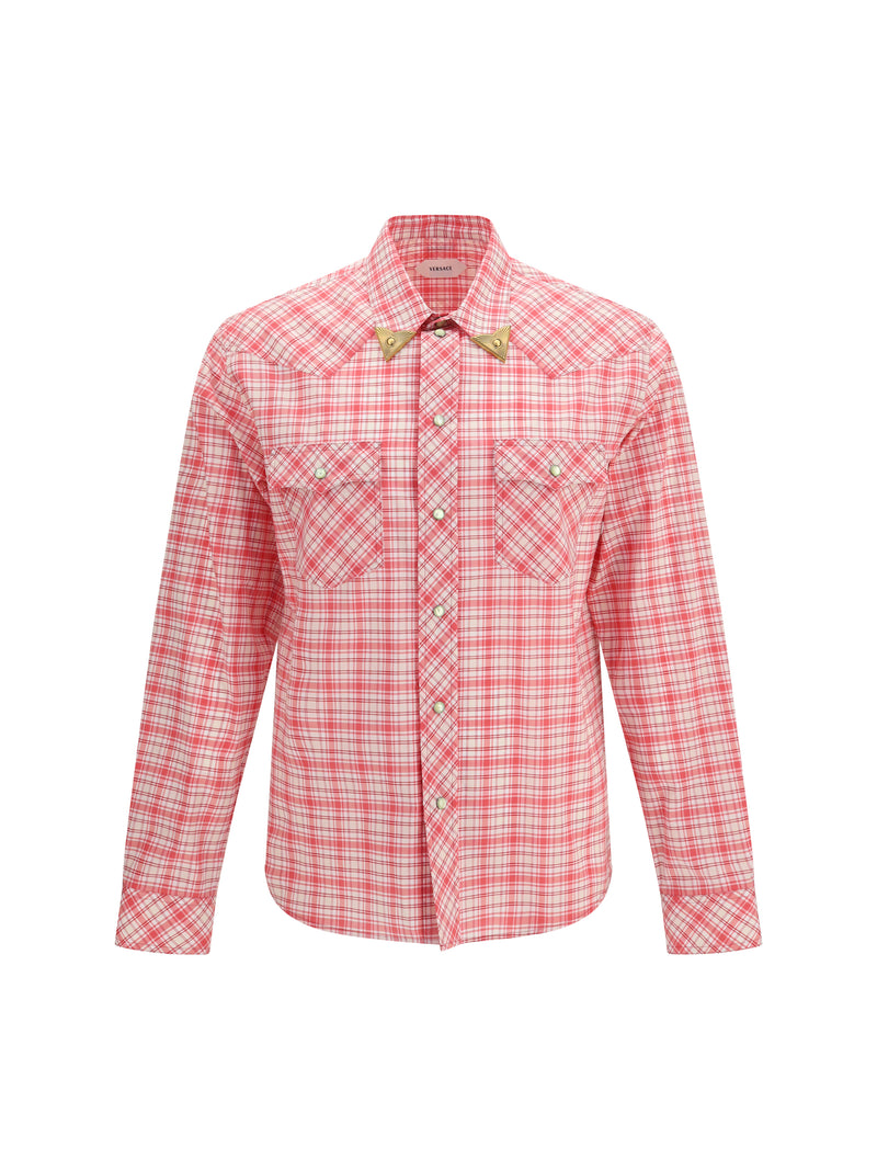 Versace Versace Slim Checked Cotton Poplin Shirt Red+White+Ciclamino - World Class Fashion