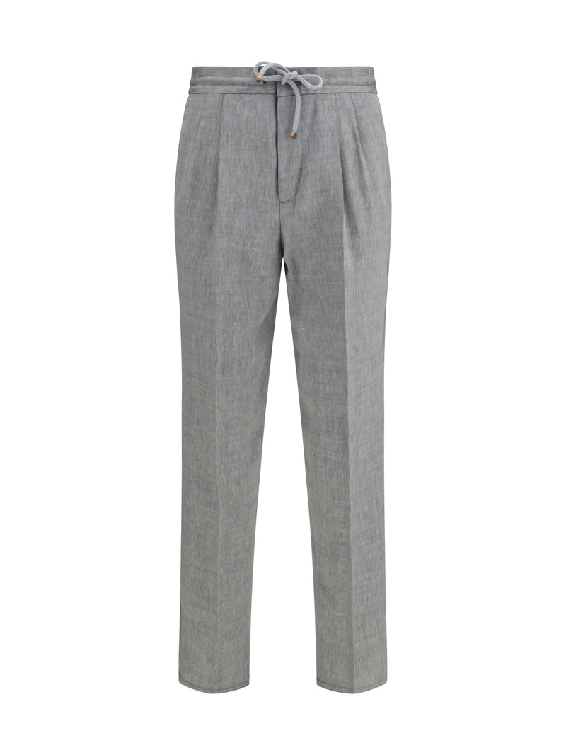 Brunello Cucinelli Brunello Cucinelli Herringbone Linen Wool Pants Grey - World Class Fashion