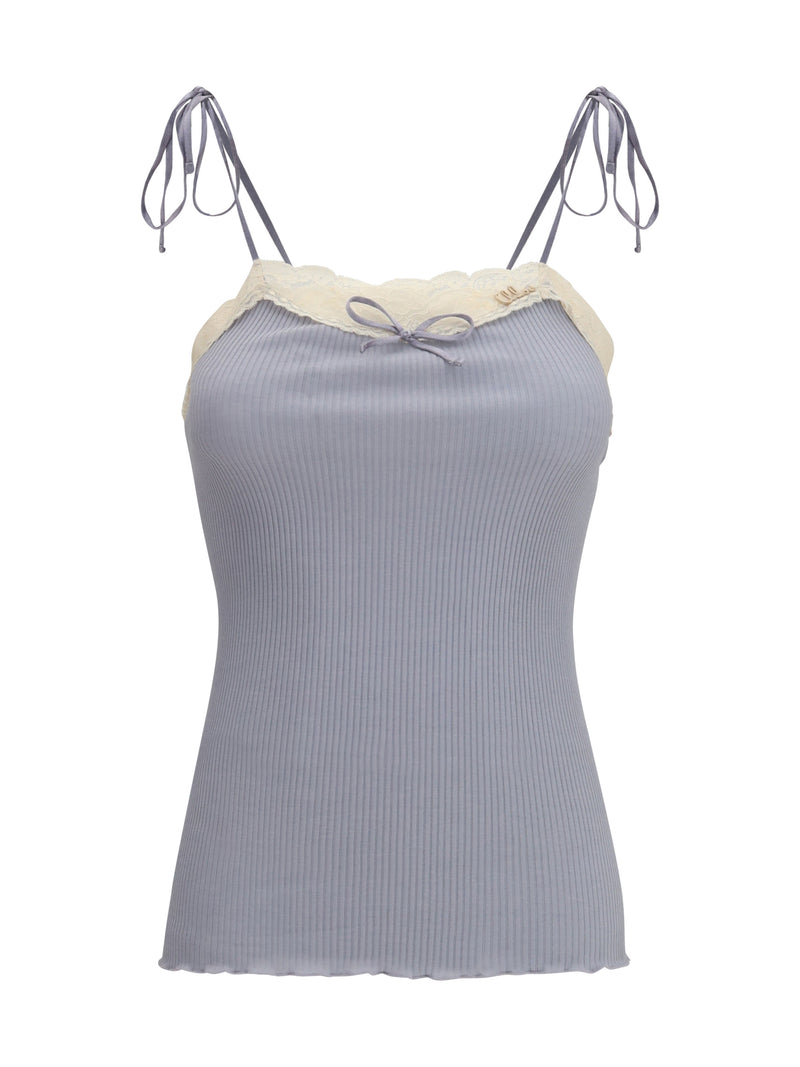 Chloe Chloé Jersey and Lace Thin Strap Top Cashmere Grey - World Class Fashion