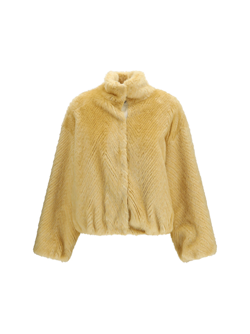 Forte_forte Forte_forte Chevron Faux Fur Bomber Jacket Platino - World Class Fashion