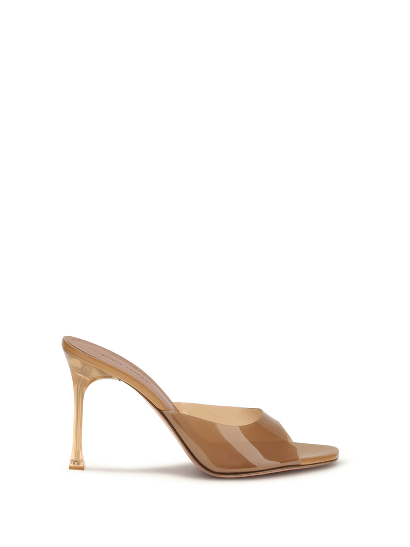 Amina Muaddi Amina Muaddi Alexa Glass Mules Sandals Latte - World Class Fashion