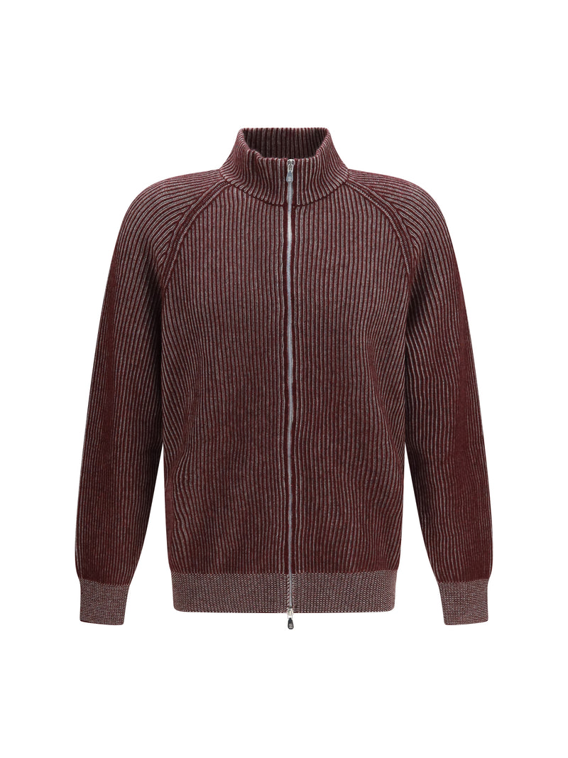 Brunello Cucinelli Brunello Cucinelli Vanisé Cashmere Rib-knit Zip Cardigan Burgundy - World Class Fashion