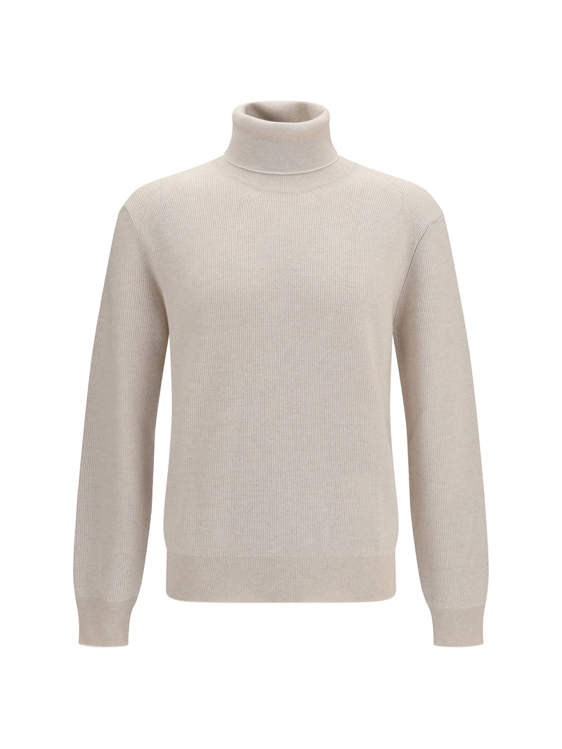 Brioni Brioni Wool and Cashmere Turtleneck Sweater Beige/White - World Class Fashion
