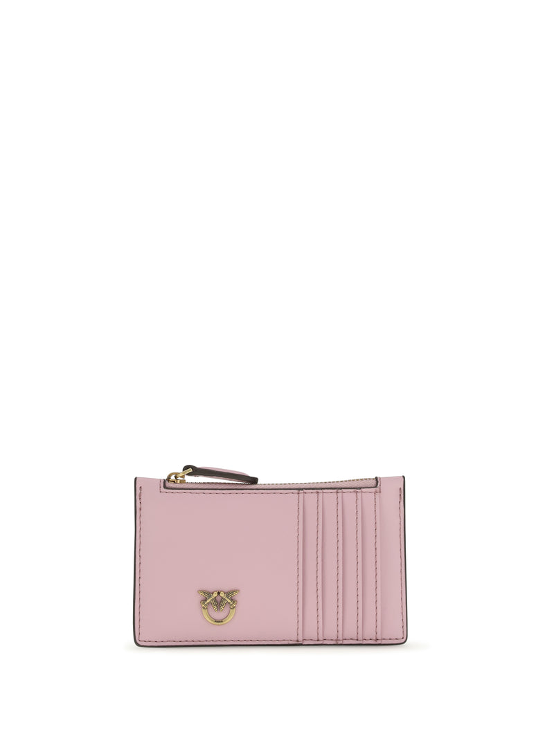 Pinko Pinko Leather Card Holder Rosa Chiaro-Antique Gold - World Class Fashion