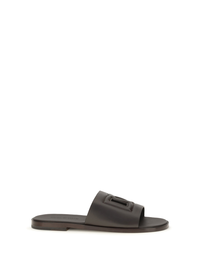 Dolce & Gabbana Dolce & Gabbana Embossed Logo Sandals Dark Brown Men - World Class Fashion