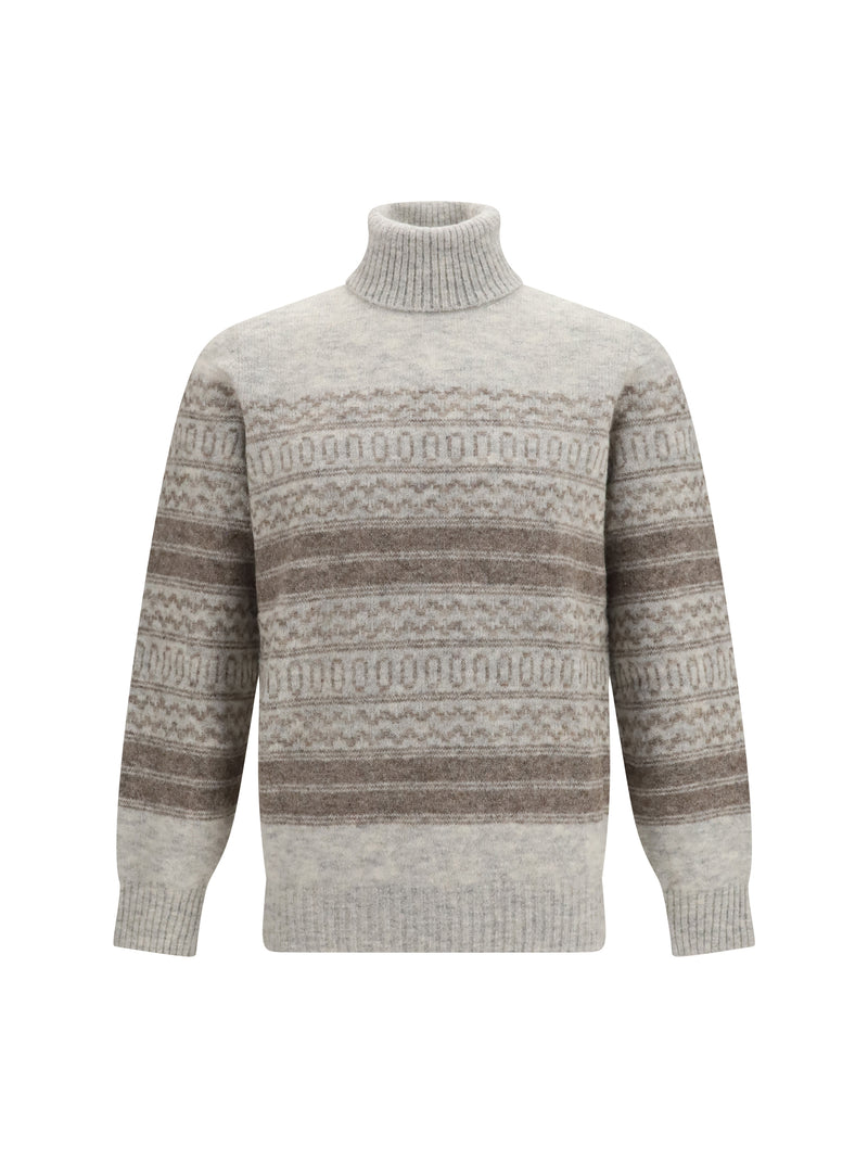 Brunello Cucinelli Jersey de cuello alto de punto Fair Isle Brunello Cucinelli Fog - World Class Fashion