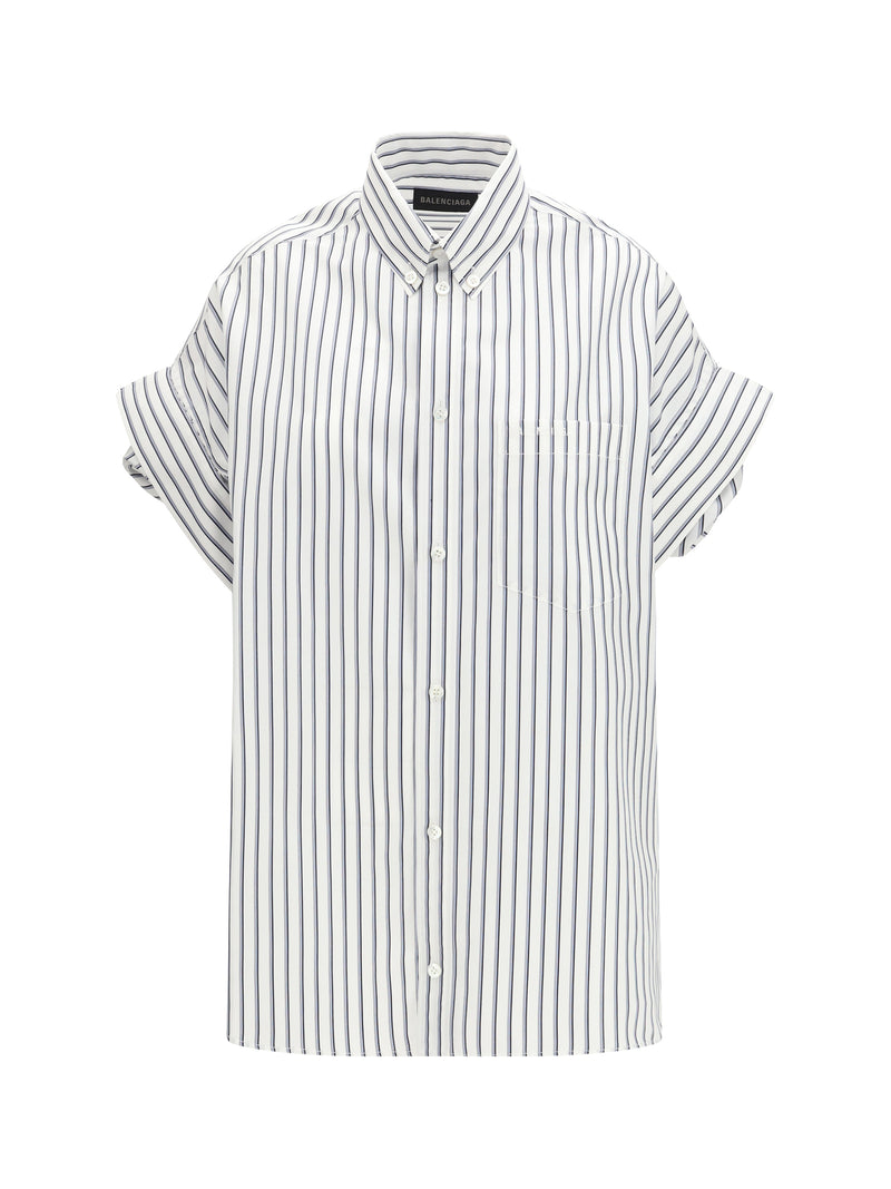 Balenciaga Balenciaga Cuffed Sleeve Shirt White/Blue - World Class Fashion