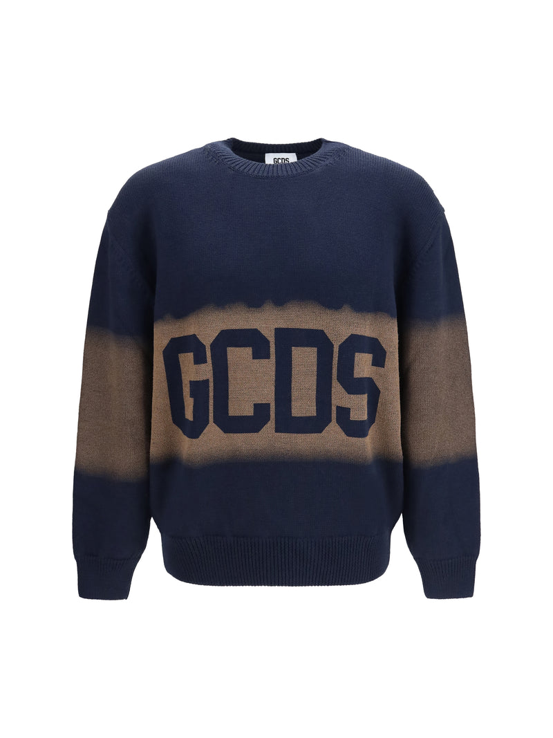 Gcds Gcds Logo Spray Crewneck Sweater Dark Blue/Brown - World Class Fashion