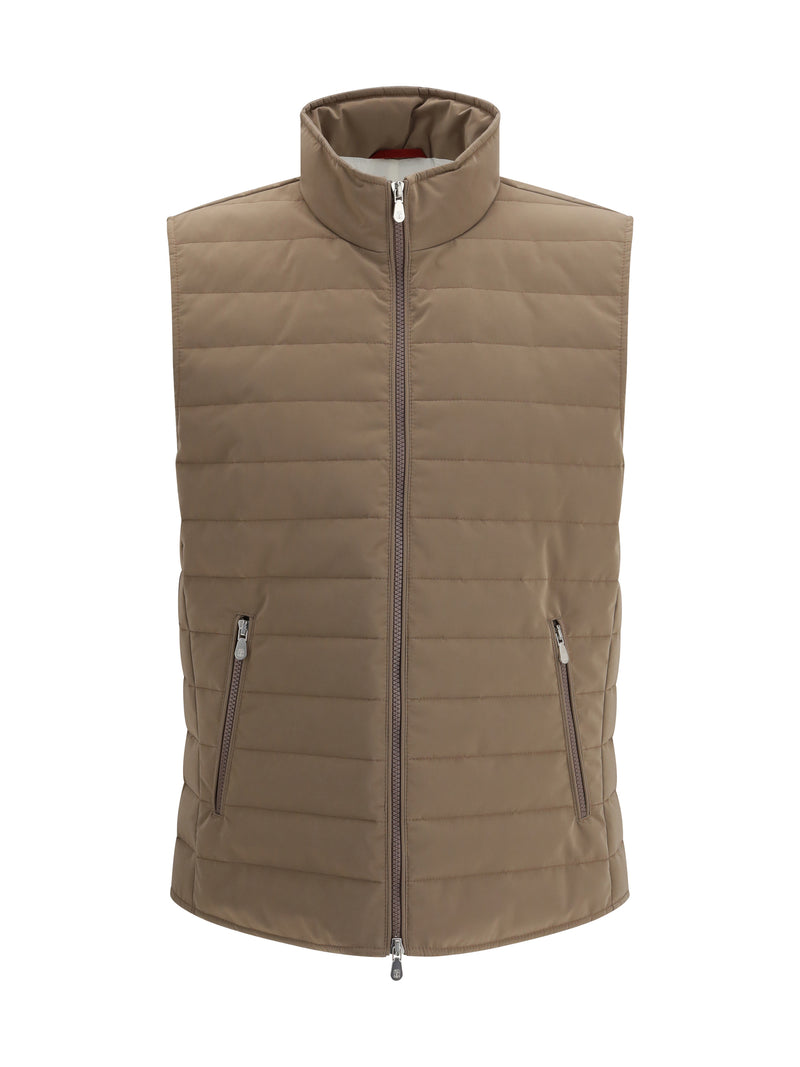Brunello Cucinelli Brunello Cucinelli Quilted Vest Jacket Nocciola+Panama - World Class Fashion