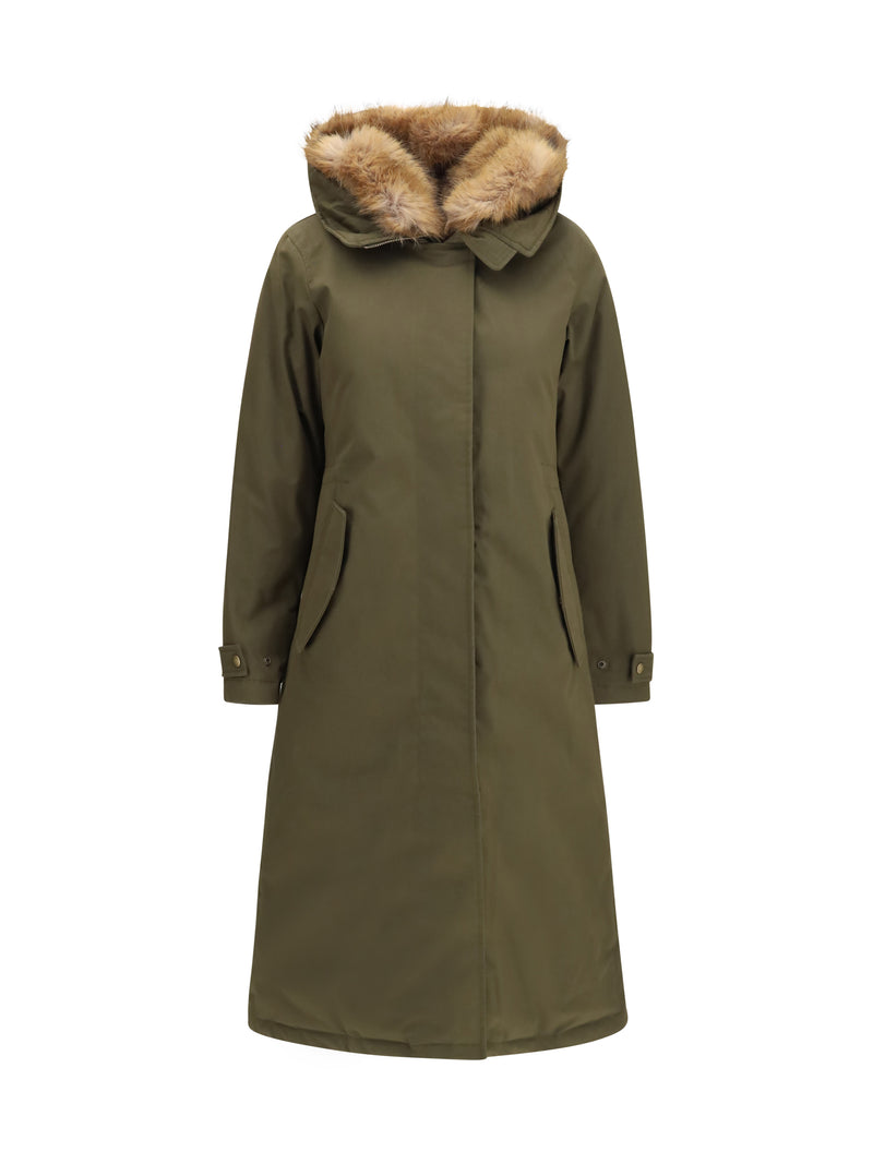 Woolrich Woolrich Padded Best Cotton Long Parka Dark Green - World Class Fashion