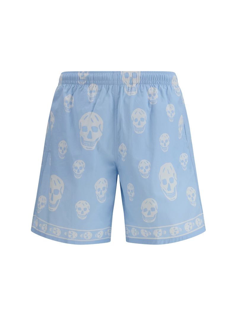 Alexander McQueen Alexander McQueen Skull-print Swim Shorts Ice Blue/White - World Class Fashion
