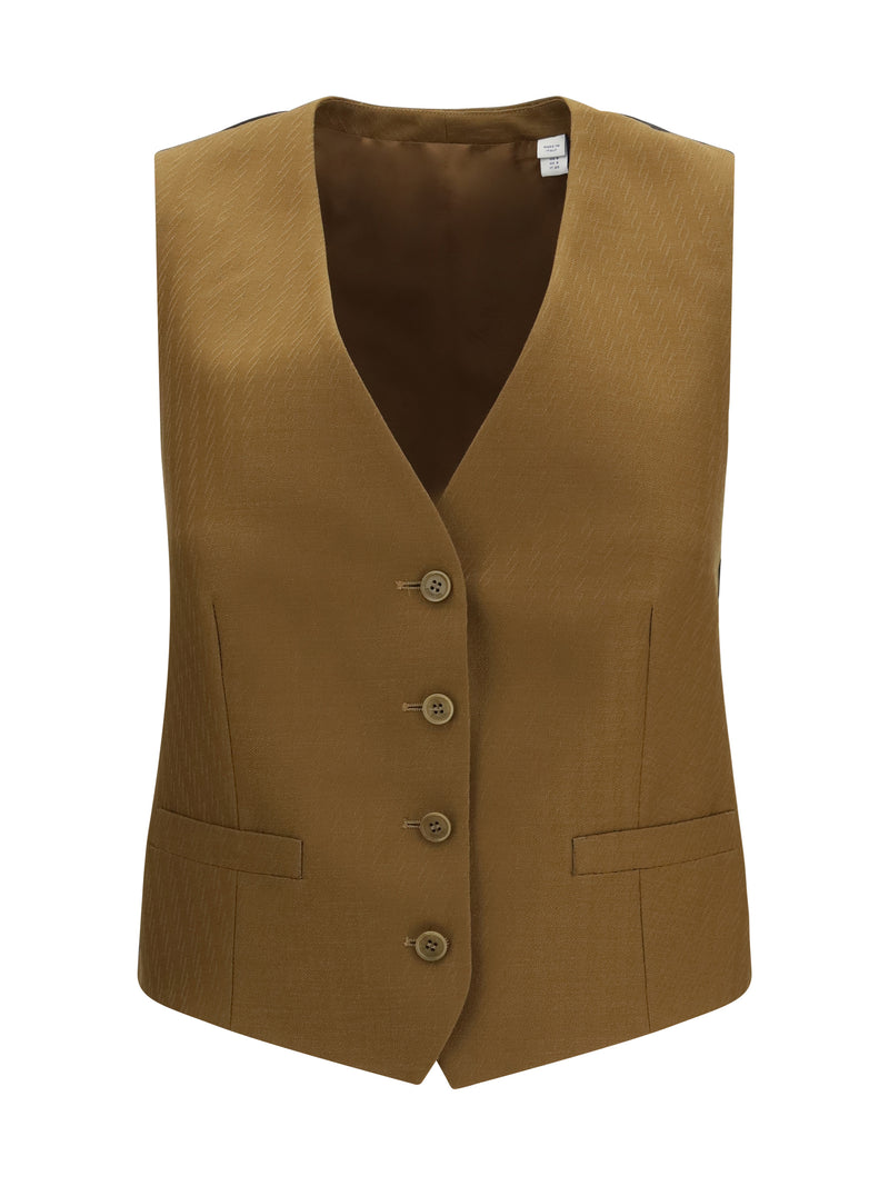 Burberry Burberry Textured Wool Mohair Sleeveless Vest Hazelnut Brown - World Class Fashion