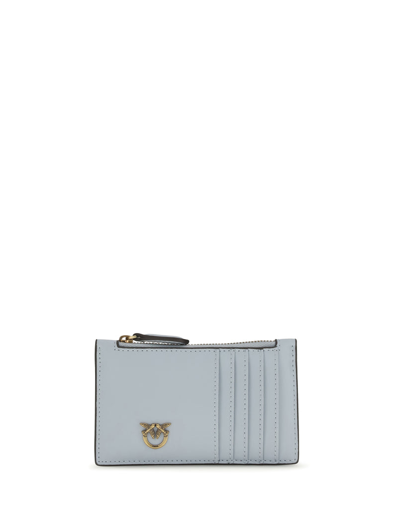 Pinko Pinko Leather Card Holder Azzurro Celeste-Antique Gold - World Class Fashion