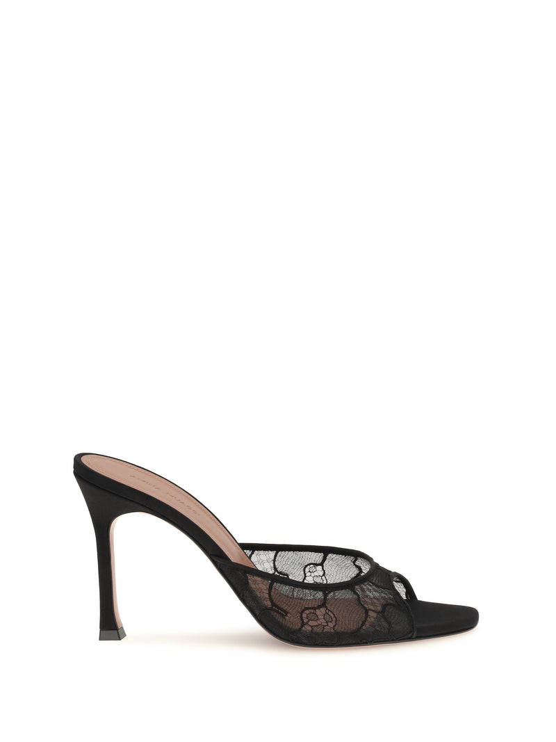 Amina Muaddi Amina Muaddi Alexa Lace Sandals Black - World Class Fashion