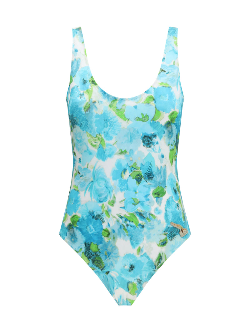 Chloe Chloé Aquatic Flowers Print One-piece Swimsuit White-Blue - World Class Fashion