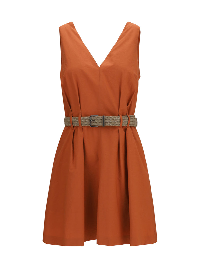 Brunello Cucinelli Brunello Cucinelli Pleated Dress Tangerine - World Class Fashion