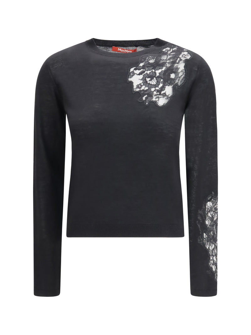 Max Mara Studio Max Mara Studio Suéter de lana con inserciones de encaje Negro - World Class Fashion