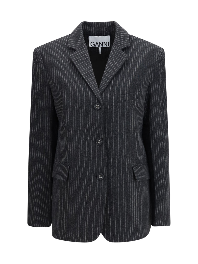 Ganni Ganni Pinstripe Wool Blazer Phantom Women - World Class Fashion