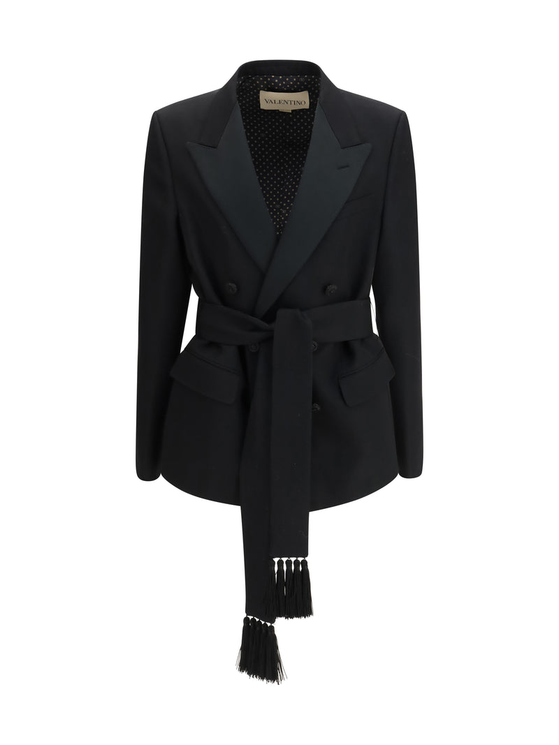 Valentino Valentino Double-breasted Virgin Wool Blazer Nero - World Class Fashion