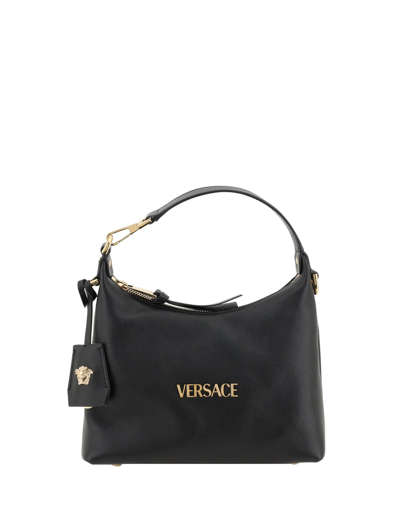 Versace Bolso hobo de cuero Versace negro Versace dorado - World Class Fashion