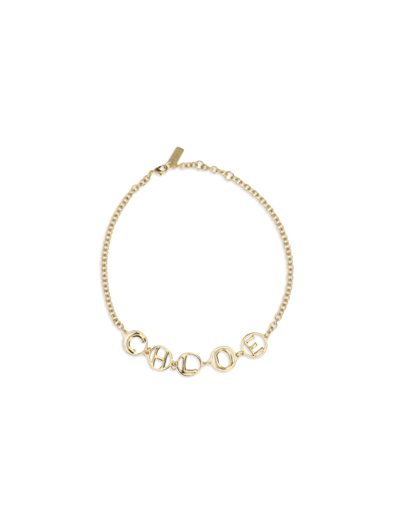 Chloe Chloé Script Choker Necklace Vintage Gold - World Class Fashion