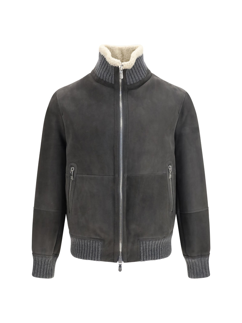 Brunello Cucinelli Brunello Cucinelli Chaqueta de Piel de Cordero Steel Crudo - World Class Fashion