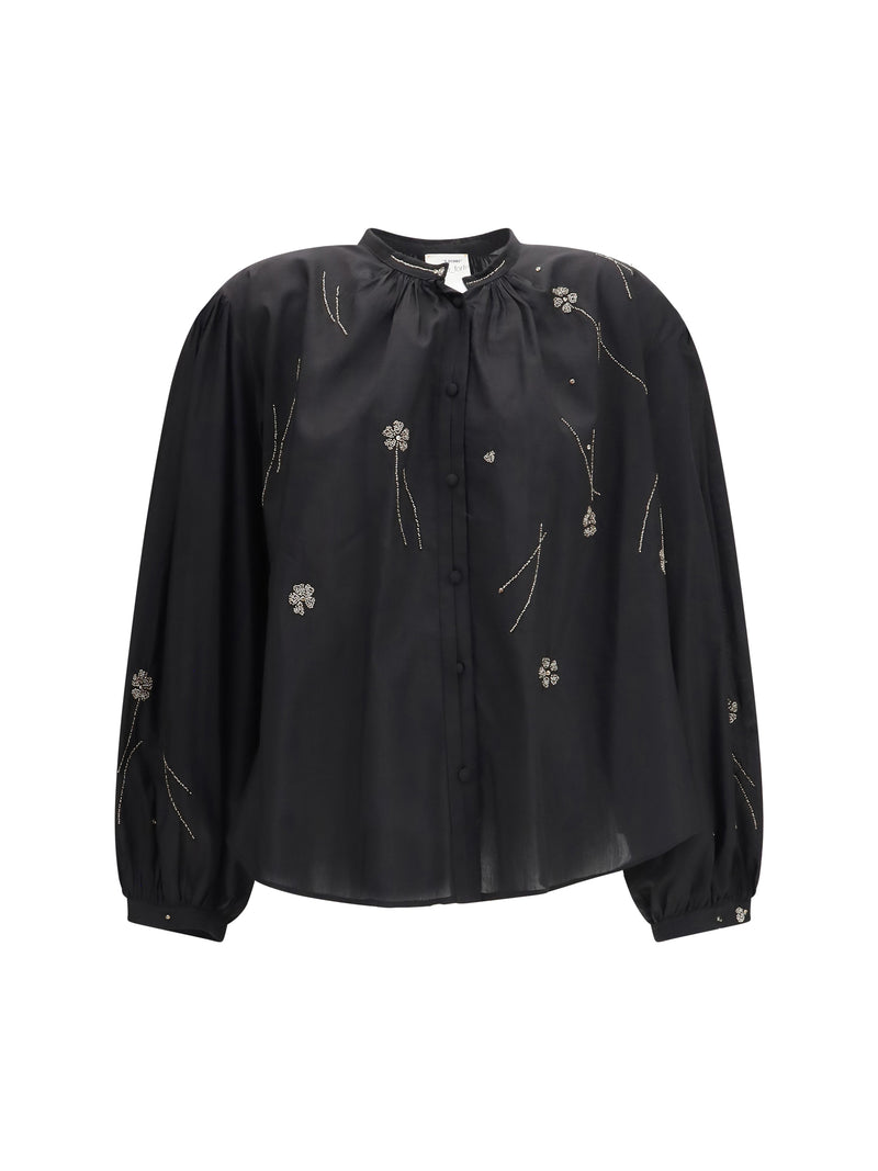 Forte_forte Forte_forte Fleurs D’orient Embroidered Voile Shirt Black - World Class Fashion