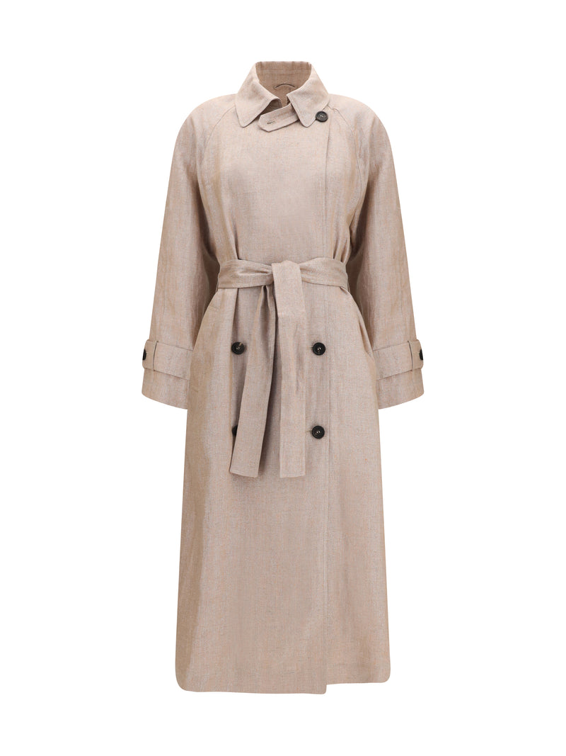Brunello Cucinelli Brunello Cucinelli Linen Trench Coat Rosa Argento - World Class Fashion