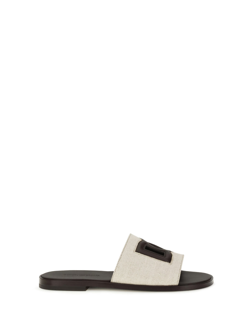 Dolce & Gabbana Dolce & Gabbana Canvas Slide Sandals White/Brown - World Class Fashion