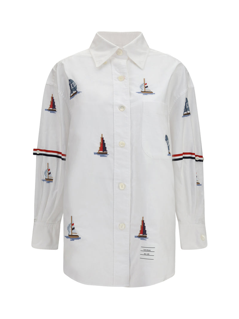 Thom Browne Thom Browne Oversized Sailboat-embroidered Shirt White - World Class Fashion