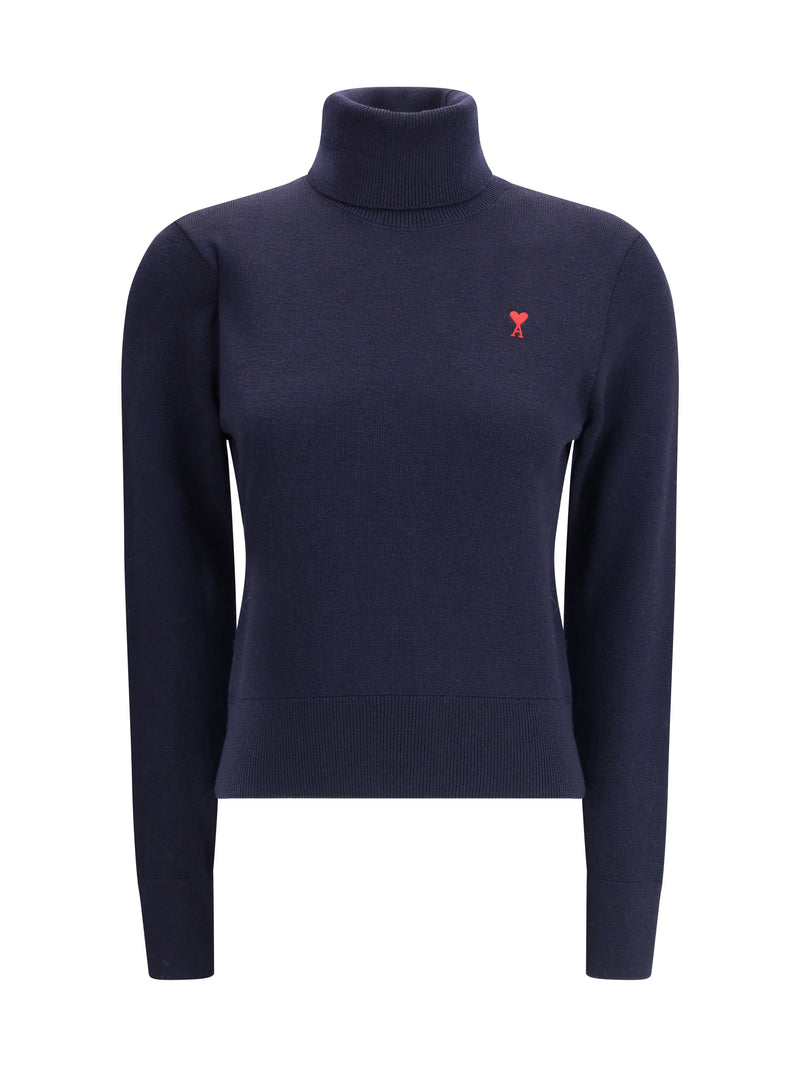 AMI Paris AMI Paris Ami De Coeur Turtleneck Sweater Marine/Rouge - World Class Fashion