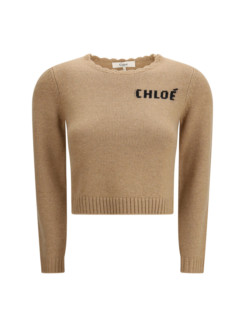 Chloe Chloé Logo Sweater Bleached Brown - World Class Fashion