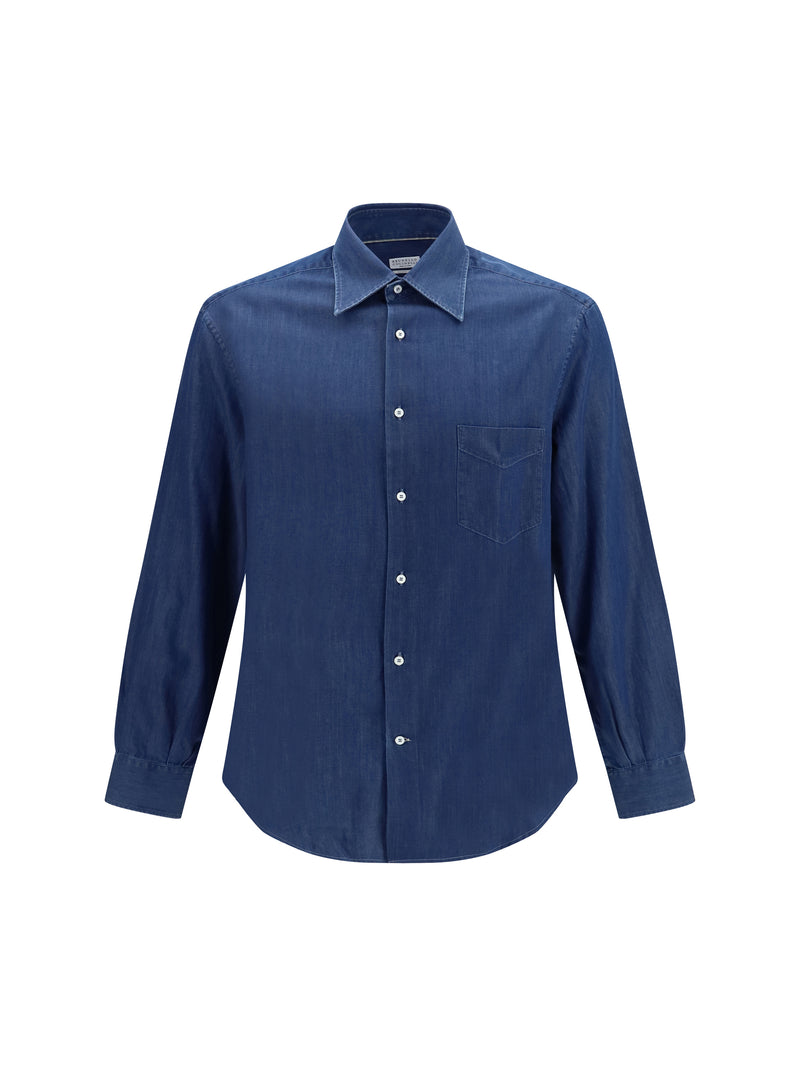 Brunello Cucinelli Brunello Cucinelli Lightweight Denim Shirt Dark Blue - World Class Fashion