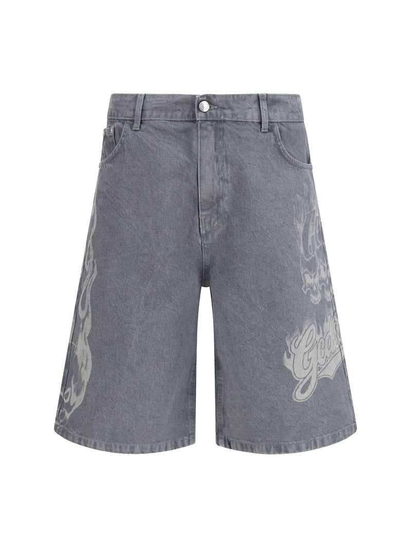 Gcds Gcds Riders Baggy Shorts Quarry Grey/White - World Class Fashion