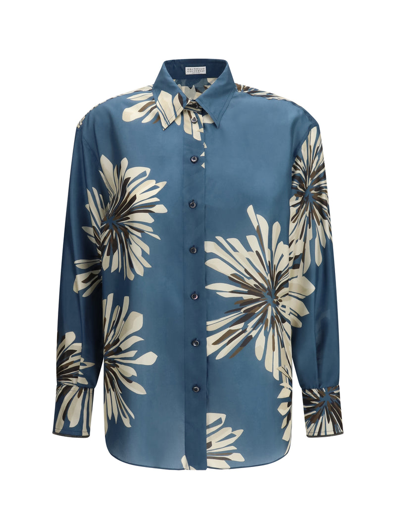 Brunello Cucinelli Brunello Cucinelli Floral Silk Shirt Blue Women - World Class Fashion