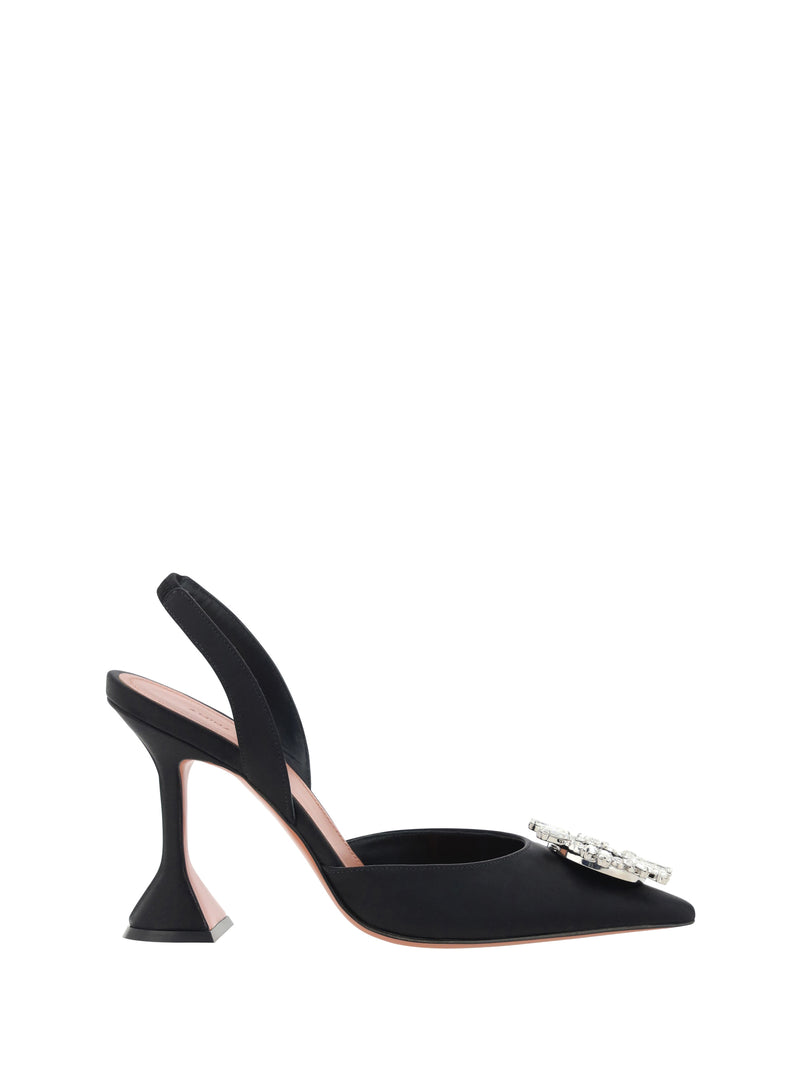 Amina Muaddi Amina Muaddi Begum Slingback Pumps Black Satin - World Class Fashion