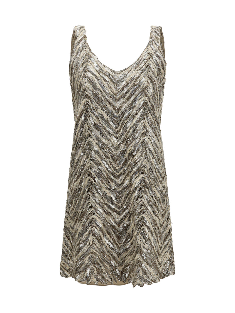 Brunello Cucinelli Brunello Cucinelli Short Sequin Dress Brown+Beige - World Class Fashion