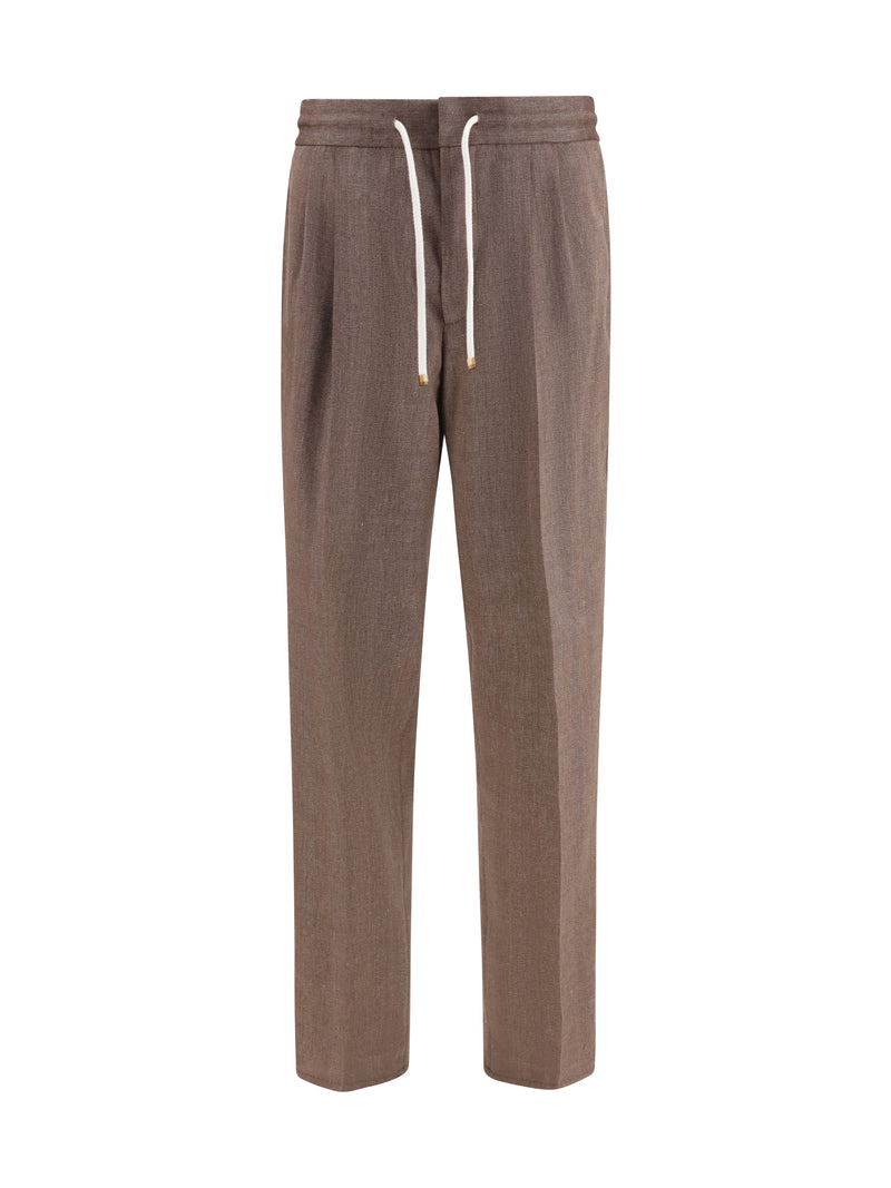 Brunello Cucinelli Brunello Cucinelli Herringbone Linen Wool Pants Nocciola - World Class Fashion